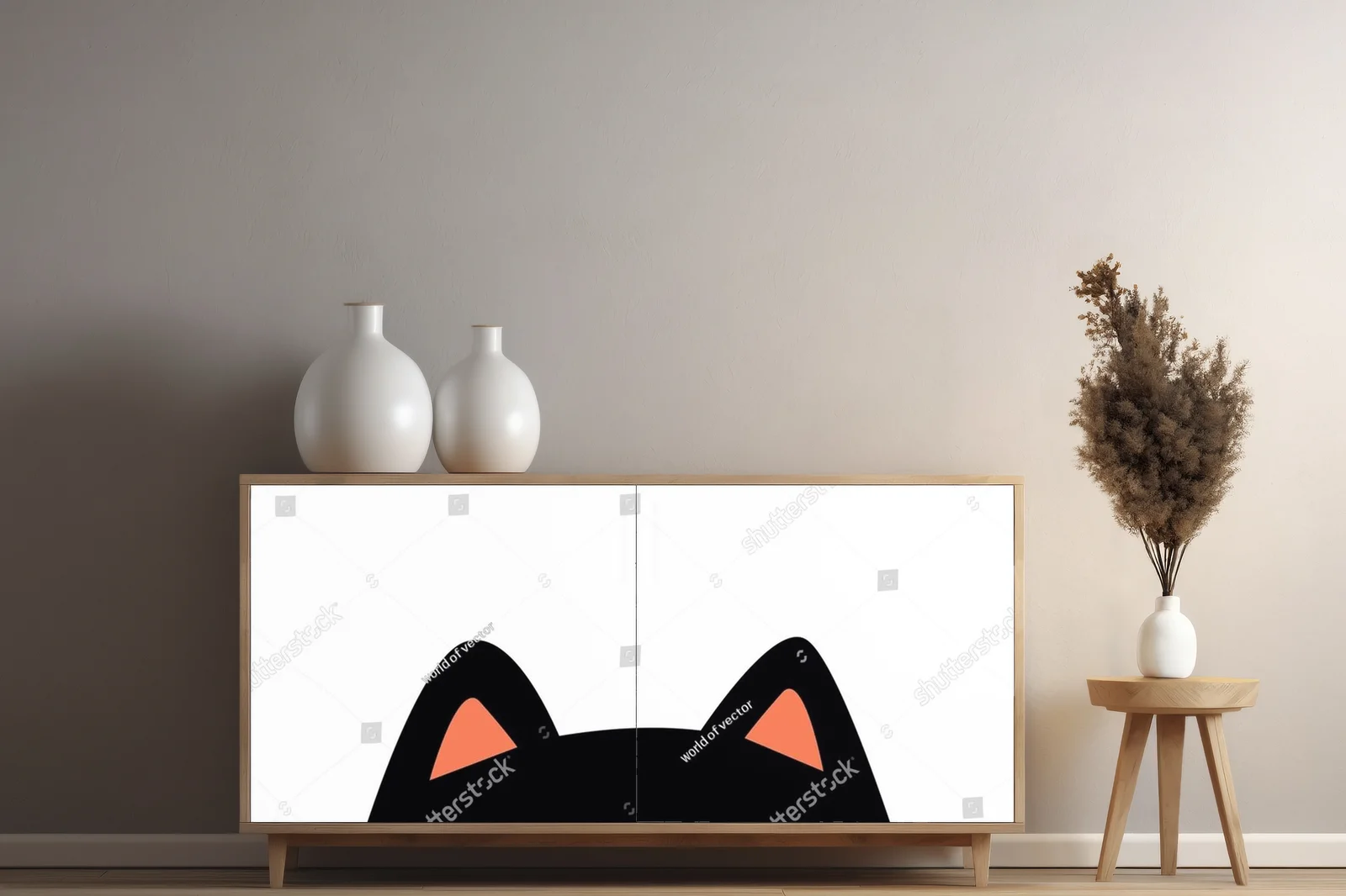 Zabawny kotek z wielkimi oczami w minimalistycznym stylu