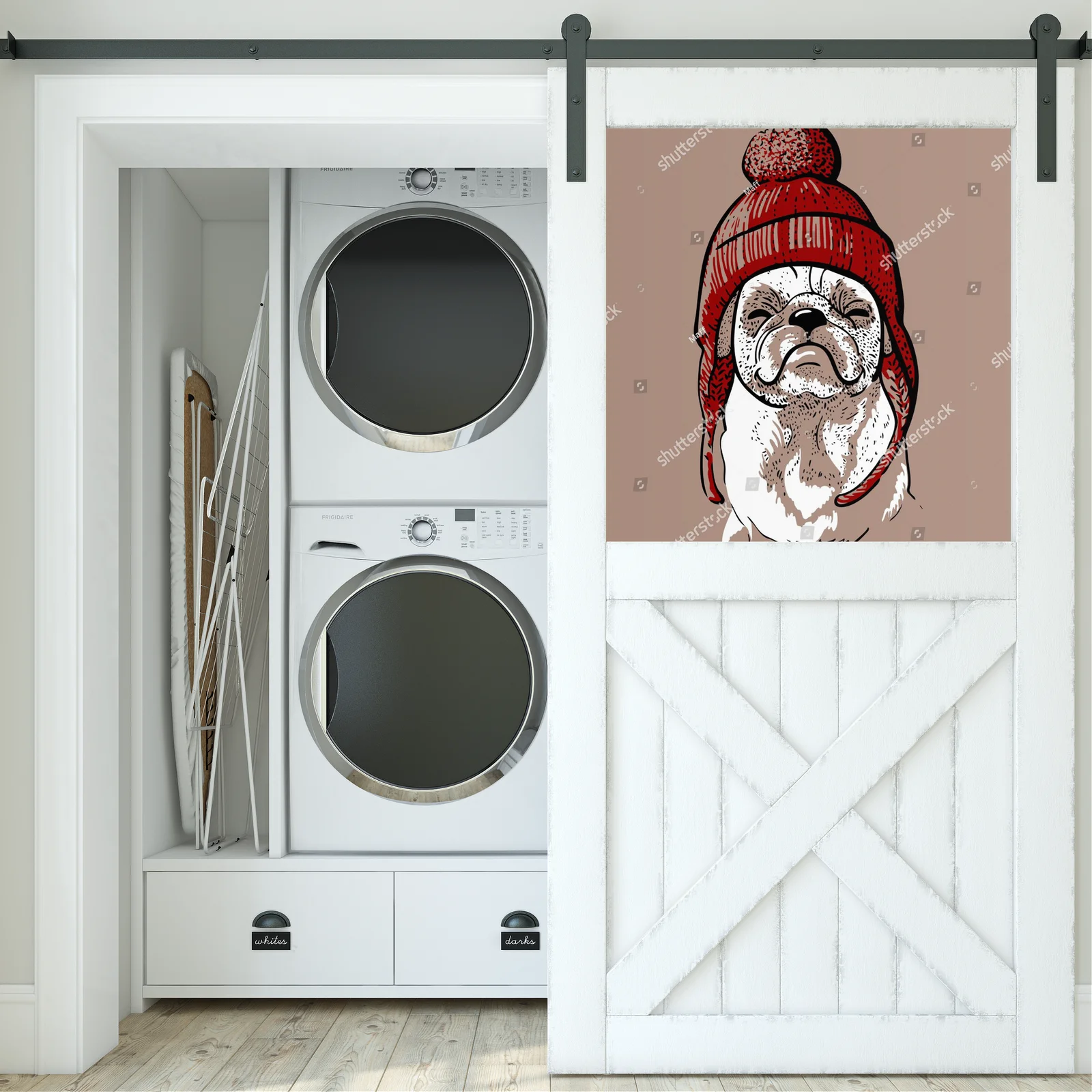 Uroczy pug w hipsterskim swetrze z pomponem