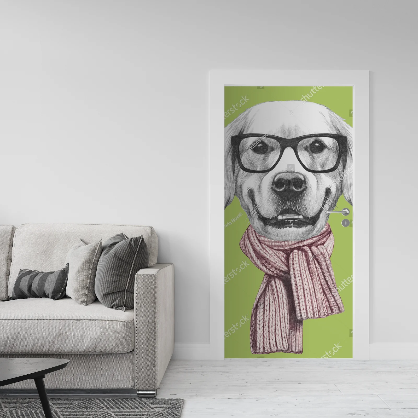 Złoty retriever w modnych okularach i szaliku