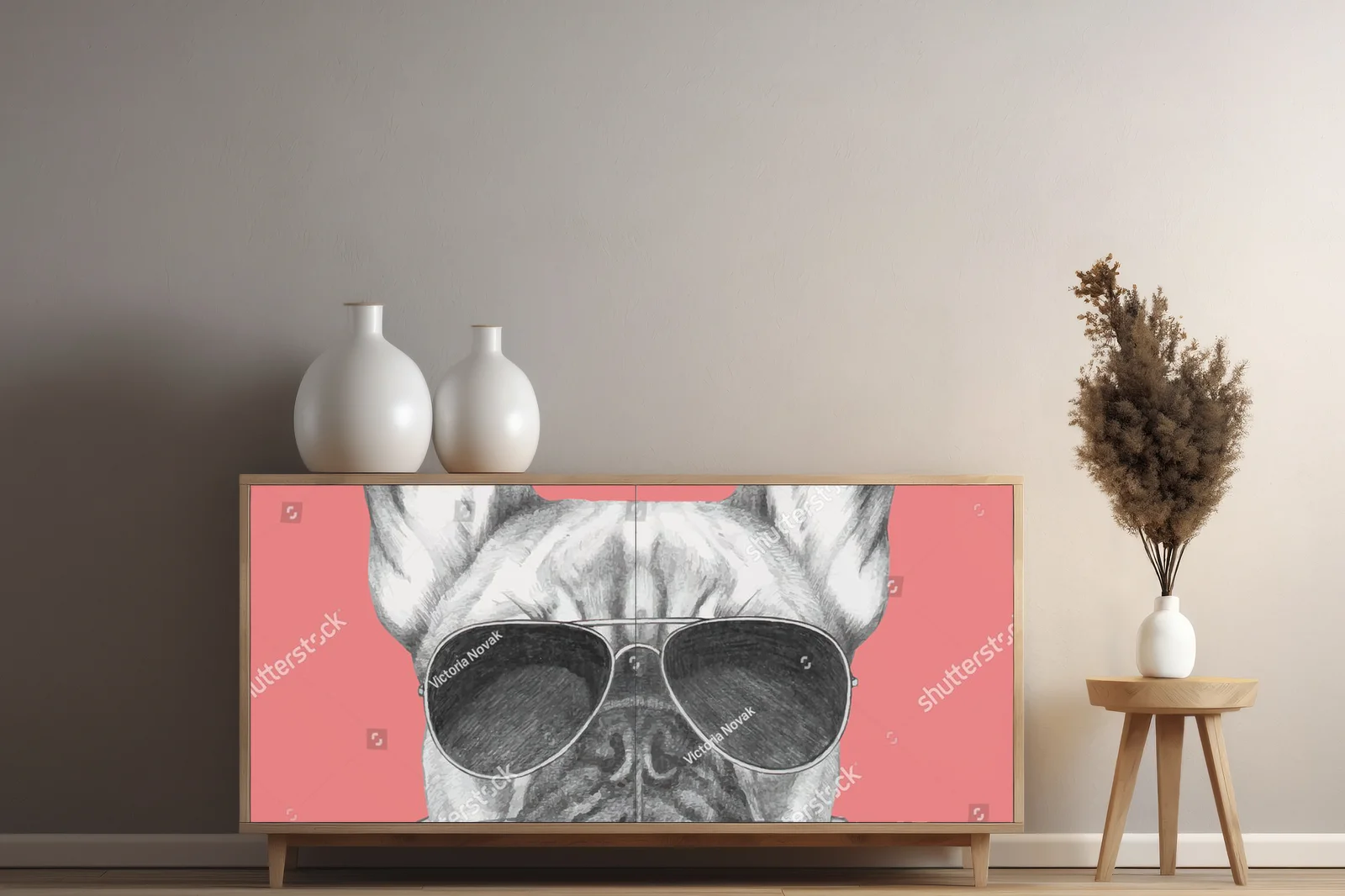 Stylowy portret buldożka francuskiego w modnych dodatkach